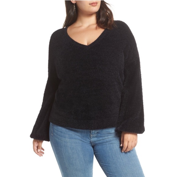 Halogen Sweaters - Halogen Fuzzy V-Neck Sweater, Size 1X - Black 🤩 B7